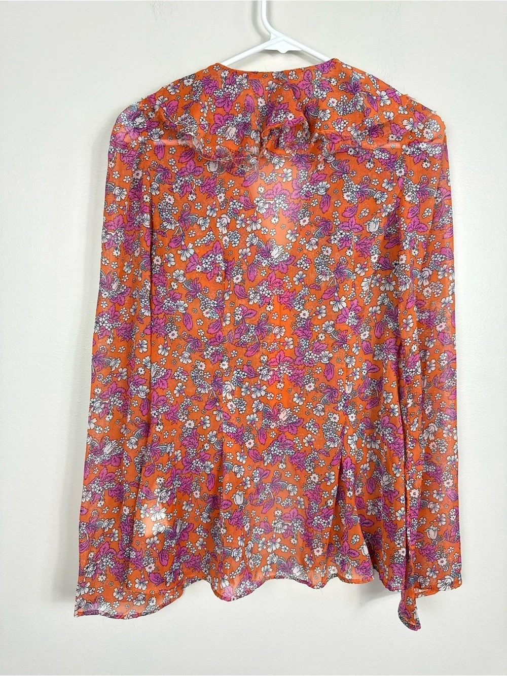 Free People Nina Top Womens Small Tulips Ditsy Ruffled Sheer Hippie Boho Pink